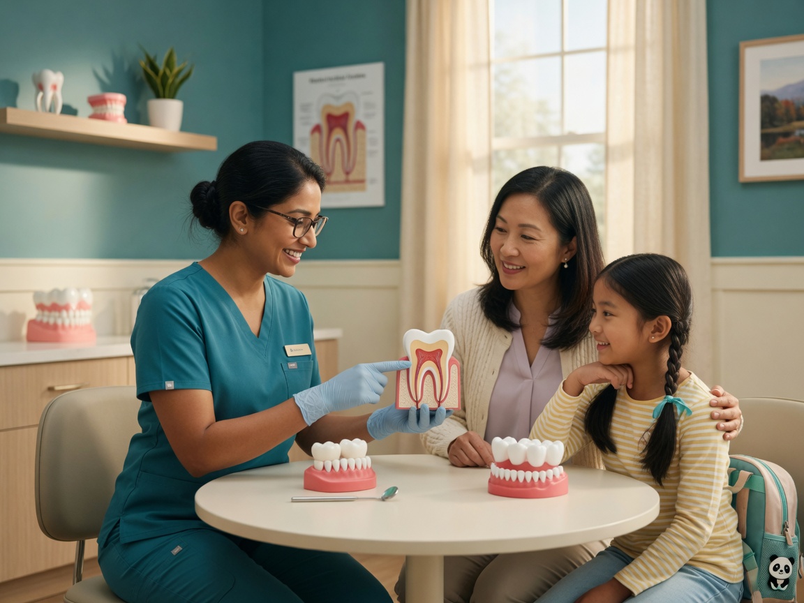 Dental education visit with a family learning preventive care at LeesPike Dental in Sterling, VA