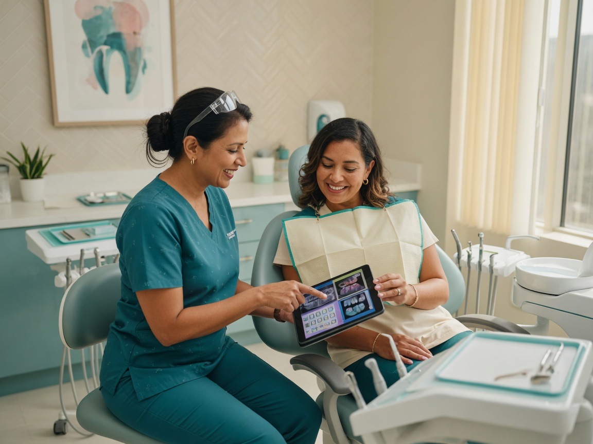 Dentist reviewing a personalized treatment plan with a patient in our Sterling, VA clinic